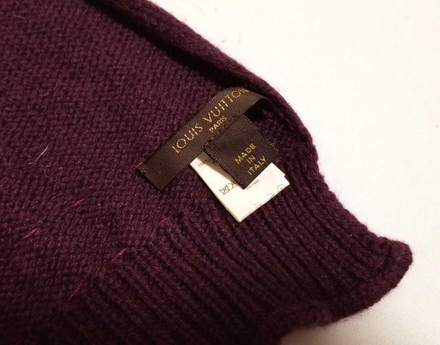 ルイヴィトン マフラー リボン チャーム コイン ロゴ メダル 紫 レディース ＬＶ LOUIS VUITTON ルイ・ビトン ルイ・ヴィトン ウール 100