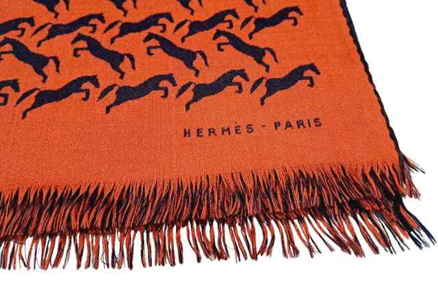 エルメス ストール 馬柄 カシミヤ シルク マフラー ショール ホース ネイビー レッド 紺 HERMES メンズ レディース 【中古】｜au PAY  マーケット