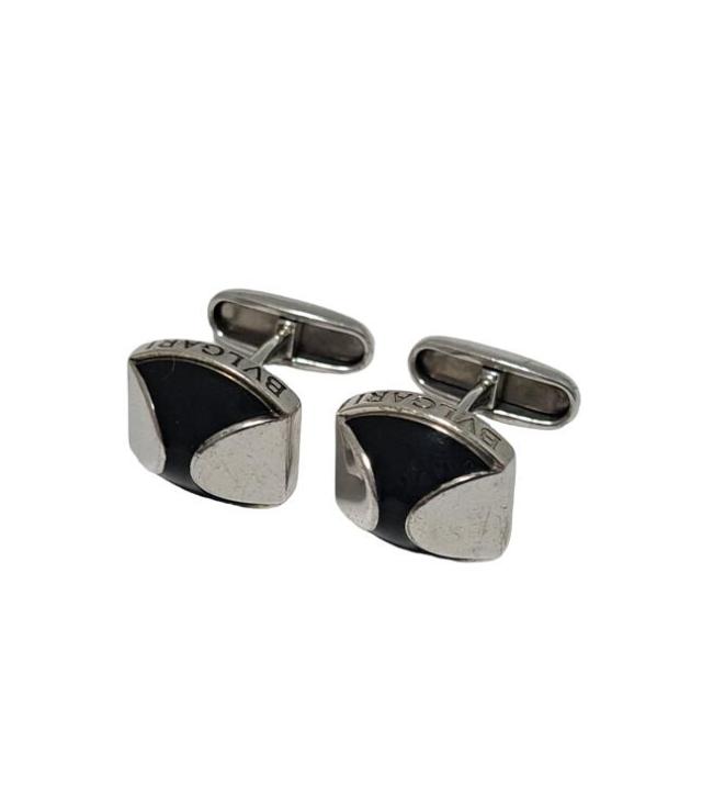 ブルガリ カフス カフリンクス シルバー ブラック SV925 ロゴ BVLGARI 黒 【中古】