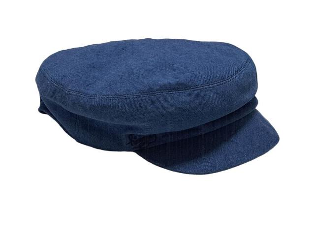 新品同様 エルメス 帽子 キャスケット リネン素材  麻 デニム ブルー 58cm つば付き 青 チェック レディース HERMES 【中古】