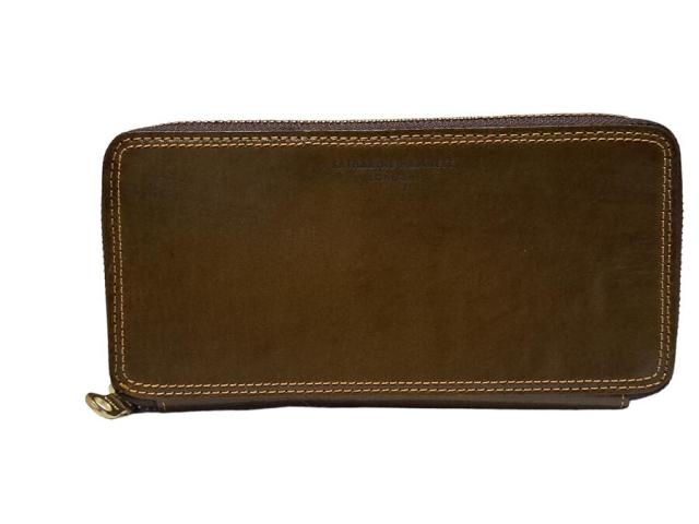 キャサリンハムネット ロンドン KATHARINE HAMNETT LONDON 財布 長財布 メンズ ラウンドファスナー オリーブ カーキ レザー 【中古】