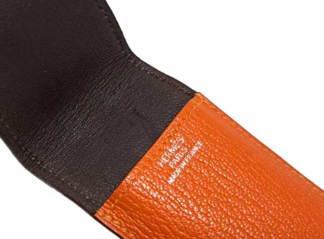 エルメス ペンケース 型押し レザー オレンジ 筆記用具ケース HERMES