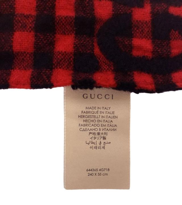 グッチ マフラー チェック レッド ブラック 赤 ブロックチェック GG  