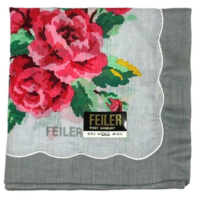 未使用 フェイラー ハンカチ 花柄 綿 100％ コットン グレー レディース FEILER 【中古】 フェイラー　タオルハンカチ　新品未使用