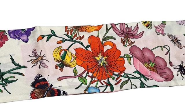 グッチ スカーフ ロゴ花柄 100周年 ネックボウ シルク 100