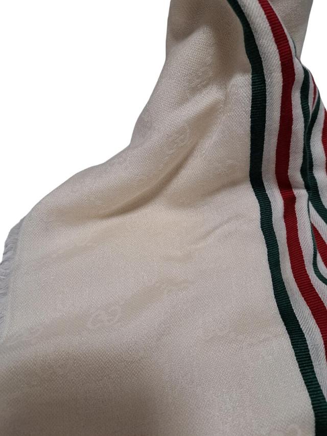 グッチ ストール GG柄 シェリーライン ウェビングライン アイボリー GG