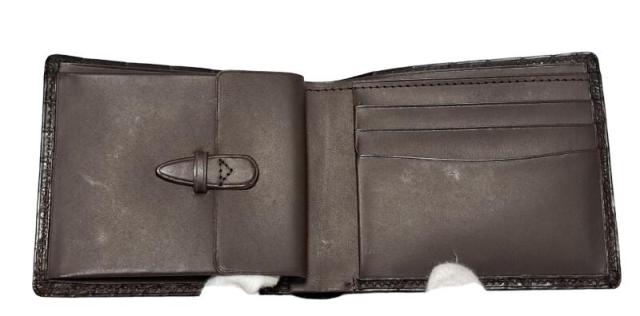 未使用 クロコダイル 二つ折り 財布 マット ブラウン こげ茶色 メンズ  