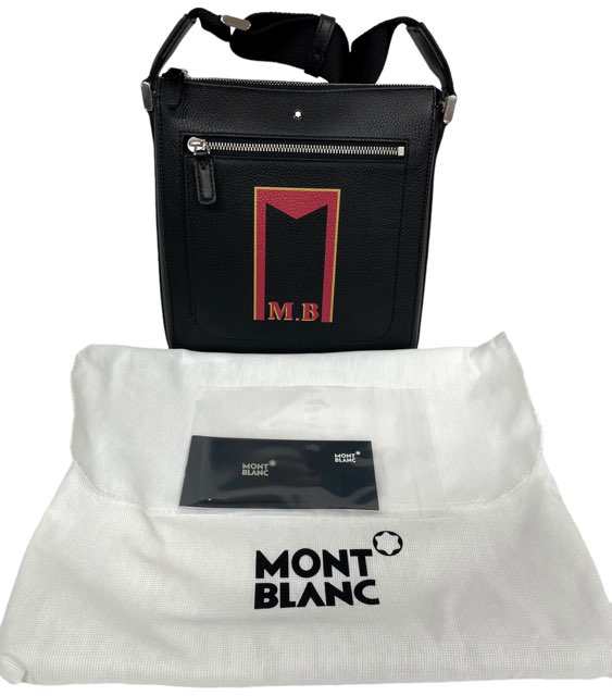 モンブラン ショルダーバッグ マイスターシュテュック ソフトグレイン スモールエンベロープ プリント ブラック 黒 Mont Blanc MONTBLAN