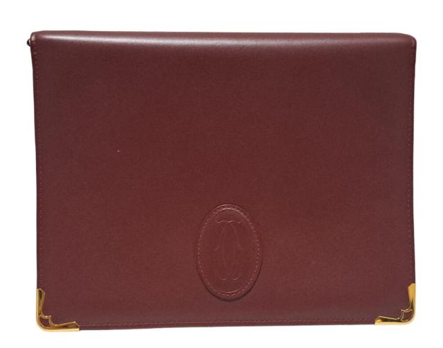 新品同様 カルティエ マスト セカンドバッグ クラッチバッグ ボルドー　レザー ストラップ付き メンズ レディース Cartier  【中古】