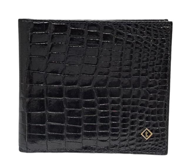 ア・テストーニ 財布 クロコダイル レザー ２つ折り 札入れ 小銭入れなし ブラック 黒 ワニ革 MADE IN ITALY レザー テストーニ 紳士用