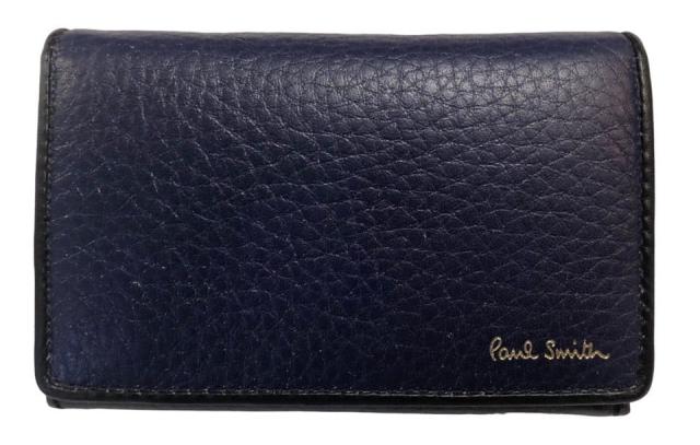 未使用 ポールスミス カードケース ネイビー ブラック マルチストライプ　二つ折り レザー 型押し 本革 マルチカラー Ｐａｕｌ Ｓｍｉｔ