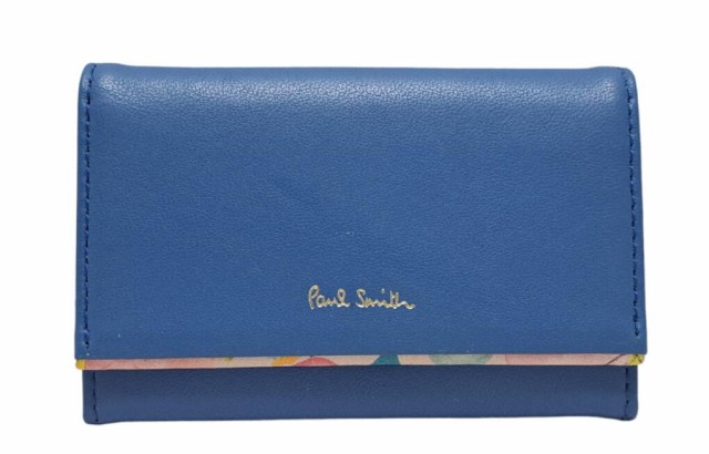 未使用 ポールスミス カードケース 名刺入れ ブルー 青 花柄 PWD512 ペタルプリント トリム 二つ折り レザー Paul Smith 【中古】