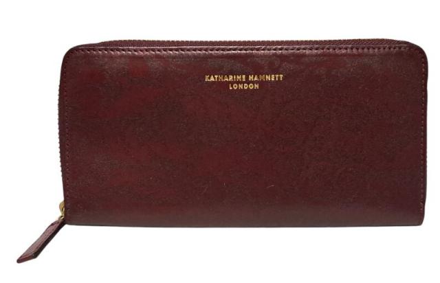 未使用 キャサリンハムネット 長財布 型押し レザー レッド ラウンドジップ 長財布 ラウンドファスナー KHP496　KATHARINE HAMNETT メン