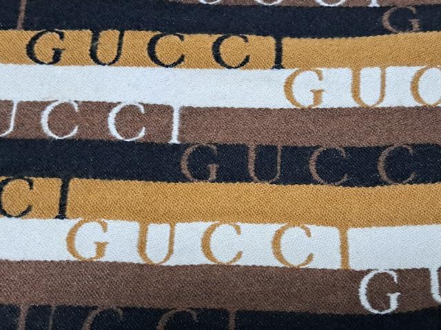 グッチ マフラー ストライプ ロゴ フリンジ 634166 GUCCIロゴ ブラウン ブラック ホワイト メンズ レディース GUCCI ウール コットン 【 の通販は