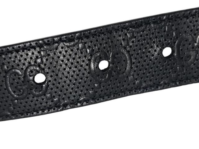 グッチ ベルト パンチング GG柄 レザー ブラック 474313 黒 革 90cm