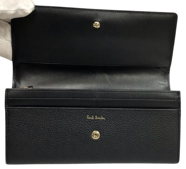 未使用 ポールスミス 長財布 レザー ブラック マルチストライプ 黒  