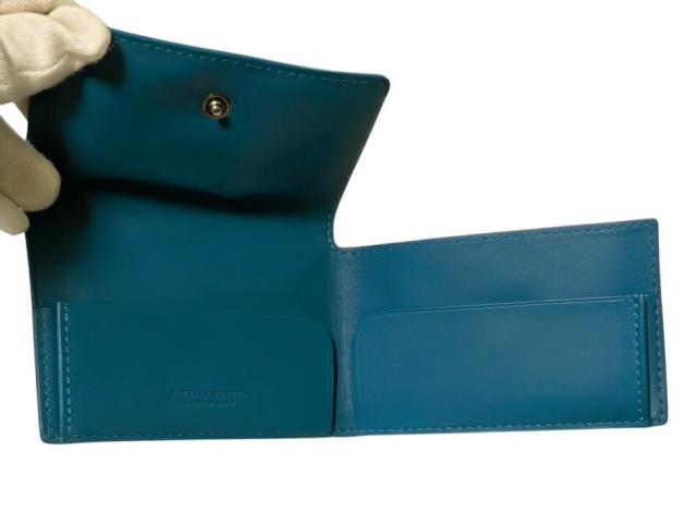 ボッテガヴェネタ カードケース イントレチャート ブルー レザー 三  