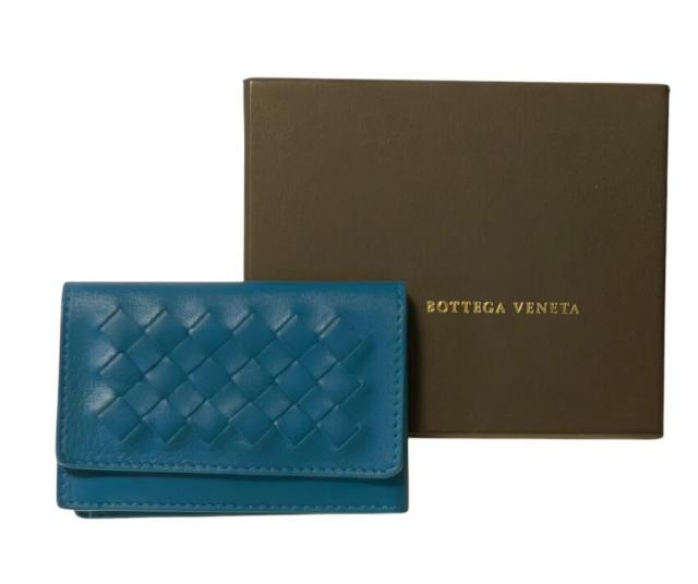 ボッテガヴェネタ カードケース イントレチャート ブルー レザー 三  