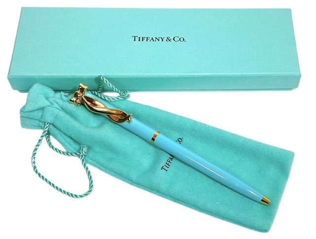 Tiffany&Co. ティファニー ボールペン リボン 水色 ゴールド 黒インク ティファニーブルー ブルー レディース TIFFANY 【中古】