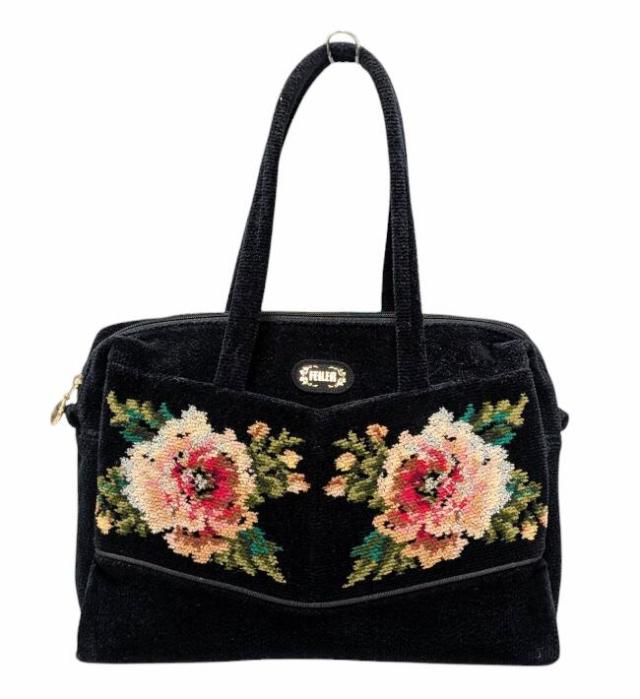 フェイラー ボストンバッグ ハンドバッグ ミニボストン パイル地 花柄 小花柄 ブラック 黒 FEILER レディース 【中古】