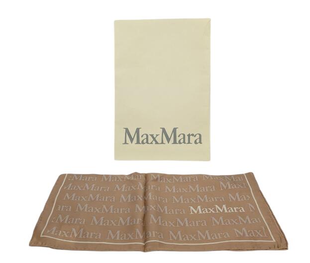 マックスマーラ スカーフ シルク100％ ベージュ ロゴデザイン ロゴ