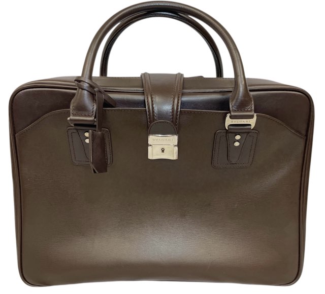 ブルガリ ブリーフケース 鍵付き ビジネスバッグ トランク レザー ダークブラウン 茶色 革製 メンズ 大きめ 出張用 オールレザー ロゴ BV