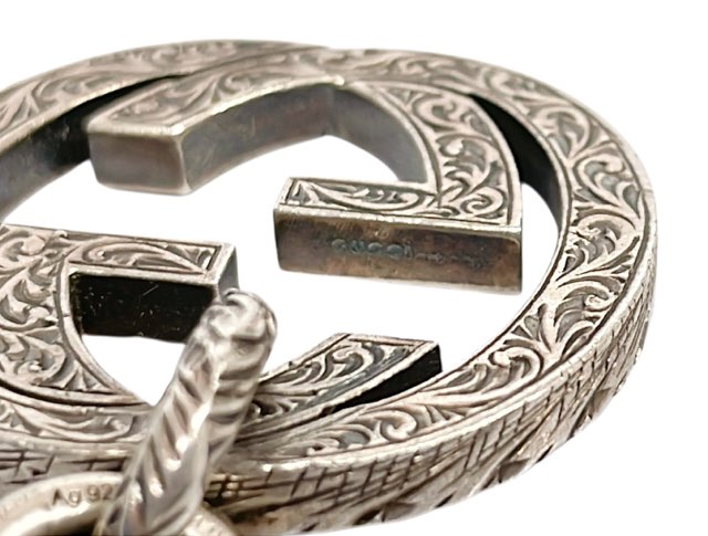 グッチ キーリング インターロッキングG SV925 キーホルダー 彫り エングレービング シルバー バッグチャーム ダブルG 銀製品 GUCCI メン グッチ キーリング インターロッキングG SV925 キーホルダー 彫り エン