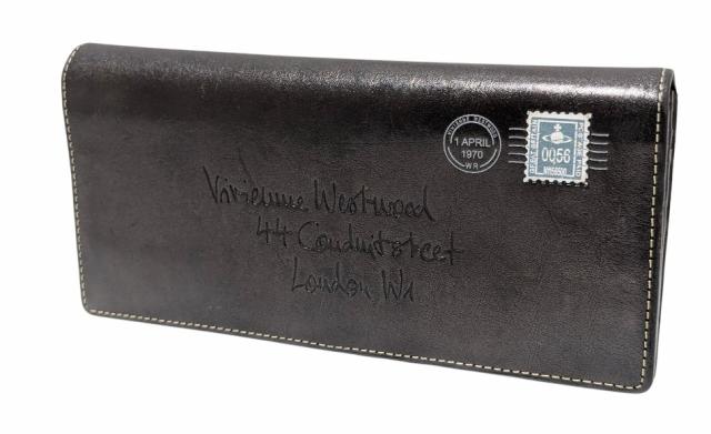 ヴィヴィアンウエストウッド 長財布 ブラック レザー VWK364 エンベロープ 黒 ウォレット 封筒モチーフ 長サイフ メンズ レディース Vivi