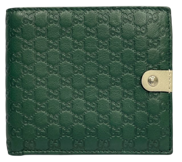 グッチ 財布 二つ折り メンズ レザー コンパクト ケースあり グリーン ネイビー 紺 緑 365478 GG マイクログッチシマ GUCCI 【中古