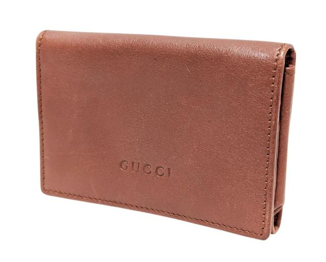 グッチ カードケース 名刺入れ 二つ折り レザー ブラウン 茶色 メンズ レディース ロゴ 030.3281 ＧＵＣＣＩ 【中古】