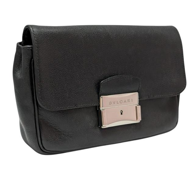 ブルガリ セカンドバッグ メンズ 型押し レザー ブラック 黒 本革 収納式 ハンドストラップ ＢＶＬＧＡＲI ロゴ 紳士用 集金バッグ クラ