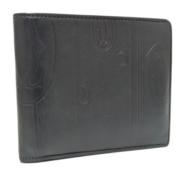 Cartier 二つ折り財布 ブラックレザー カルティエ 二つ折り 財布
