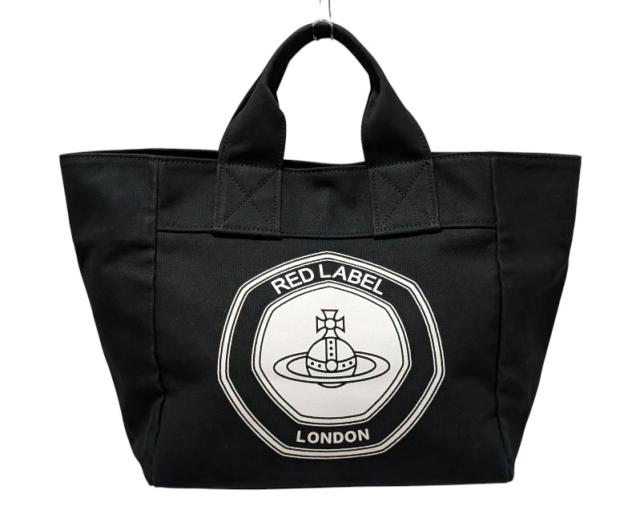 ヴィヴィアンウエストウッド トートバッグ ＲＥＤ ＬＡＢＥＬ ブラック 黒 ロゴ トート キャンバス Viviwenne Westwood LONDON 【中古】