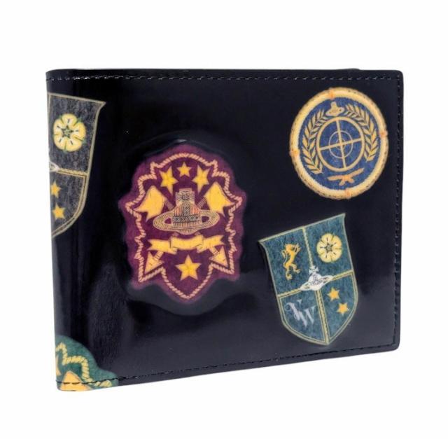 新品同様 ヴィヴィアンウエストウッド 財布 二つ折り財布 メンズ レディース オーブ エンブレム ネイビー 紺 ワッペン 紋章 VWK350 Vivie