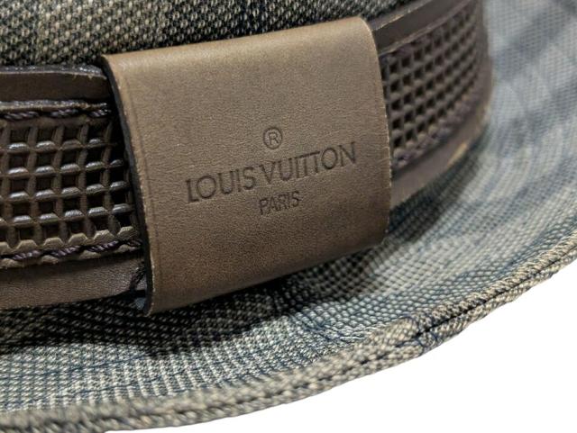 ルイヴィトン 帽子 ハット コットンキャンバス ストライプ ＃L コットン100% 裏地シルク100% グレー ライトブラウン レザー シルク メン ルイヴィトン 帽子 ハット コットンキャンバス ストライプ ＃L