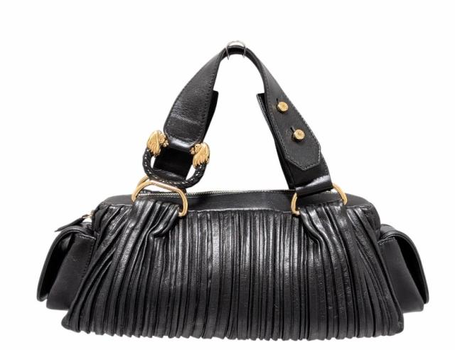 ブルガリ ハンドバッグ レオーニ レザー ギャザー ブラック 黒 ミニボストンバッグ レディース  ＢＶＬＧＡＲI 本革 ミニボストン  【中