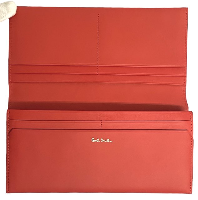 未使用 ポールスミス 長財布 レザー ロゴ パンチング　オレンジ　ケースあり 財布 牛革　メンズ レディース Paul Smith 二つ折り B 未使用 ポールスミス 長財布 レザー ロゴ パンチング オレンジ コイン
