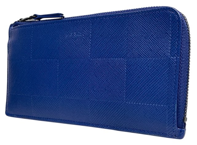 未使用 ポールスミス 長財布 L字ファスナー レザー ロゴ ブロックチェック ブルー　青　チェッカーエンボス レディース メンズ 財布 型押