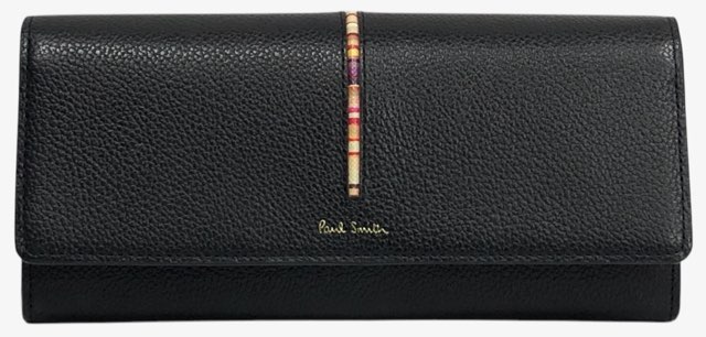 未使用 ポールスミス 長財布 レザー ブラック マルチストライプ 黒 ケースあり 財布 メンズ レディース Paul Smith 二つ折り 【中