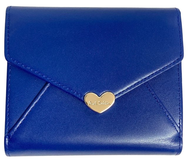 未使用 ポールスミス 財布 Wホック　ハート　ロゴ ブルー　青 レディース メンズ 財布 レザー 牛革 Paul Smith　pwu925　【中古】