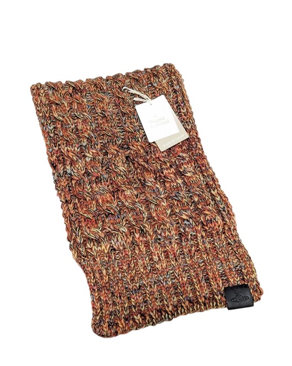 未使用 ヴィヴィアンウエストウッド マフラー  ウール素材 ニット編みマフラー ブラウン スリット入り レディース メンズ Vivienne Westw