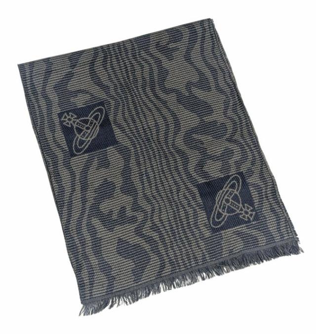 未使用 ヴィヴィアンウエストウッド マフラー グレー ウール素材 ネイビー ヴィヴィアンウエストウッドマン Vivienne Westwood メンズ 紳