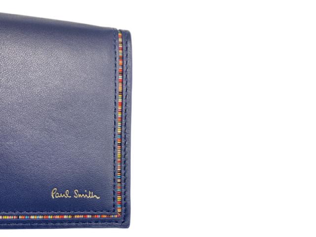 未使用 ポールスミス 長財布 レザー ブルー マルチストライプ 青