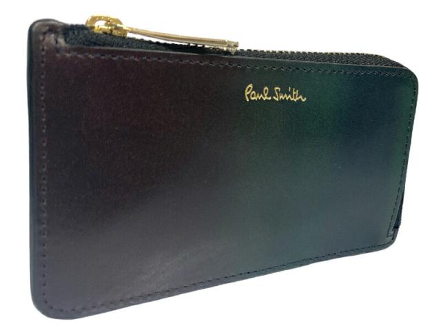 未使用 ポールスミス カードホルダー ケース 小銭入れ 兼用 BPS031 キーリング付き ブラック 黒 グリーン　グラデーション　カード