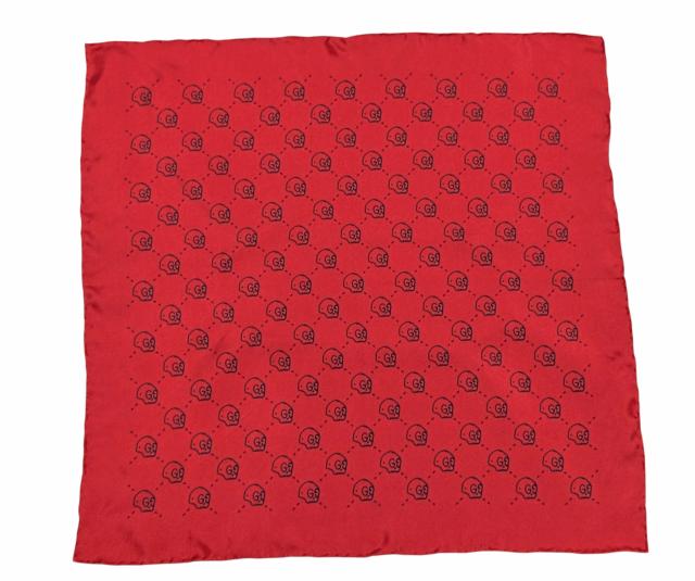 グッチ スカーフ ミニ ゴースト ＧＧ柄 GG スカル プリント シルク レッド 赤 メンズ　レディース GUCCI 【中古】