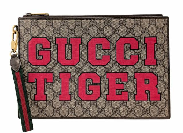 グッチ クラッチバッグ GGスプリーム TIGER プリント シェリーライン GG柄 セカンドバッグ ゴールド金具 688378 PVC ポーチ レザー メン