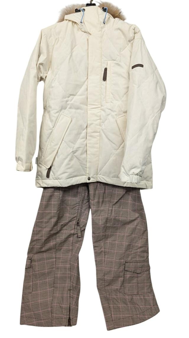 エスティボ estivo スノーボード ウェア M レディース ホワイト チェック ブラウン スノボ 上下　ウエア　スノボー　上下セット 上下　ジ