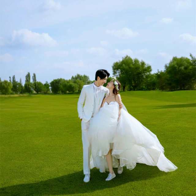 男女セット ウェディングドレス 結婚式 挙式 ノースリーブ オフ ...