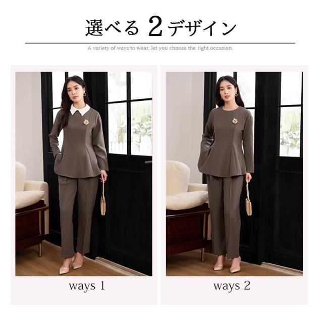 パンツスーツ レディース セレモニースーツ おしゃれ 入学式 卒業式 服装 ママ 母 卒園式 セットアップ オフィス 面接 黒 大きいサイズ_1