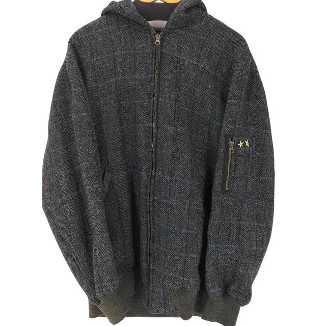 SWAGGER(スワッガー) 00S 03AW Harris Tweed PURE NEW WOOL スター スタッズ ジップアップ ウール パーカー ジャケット メンズ JPN：XL 【中古】【ブランド古着バズストア】